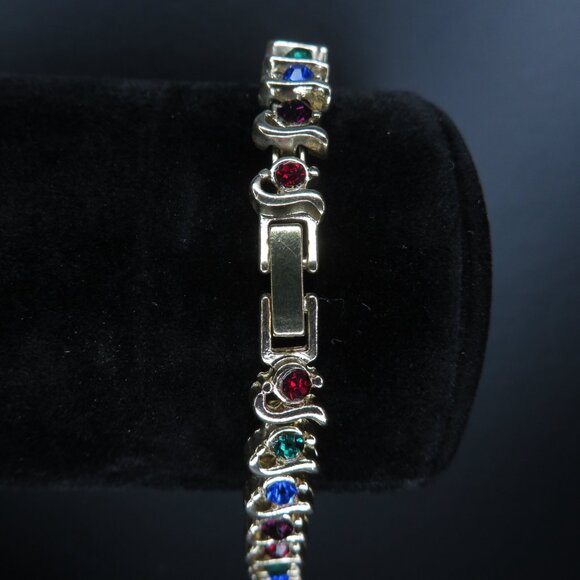 Multicolor Stones on a Gold Tone Bracelet - Picture 2 of 12